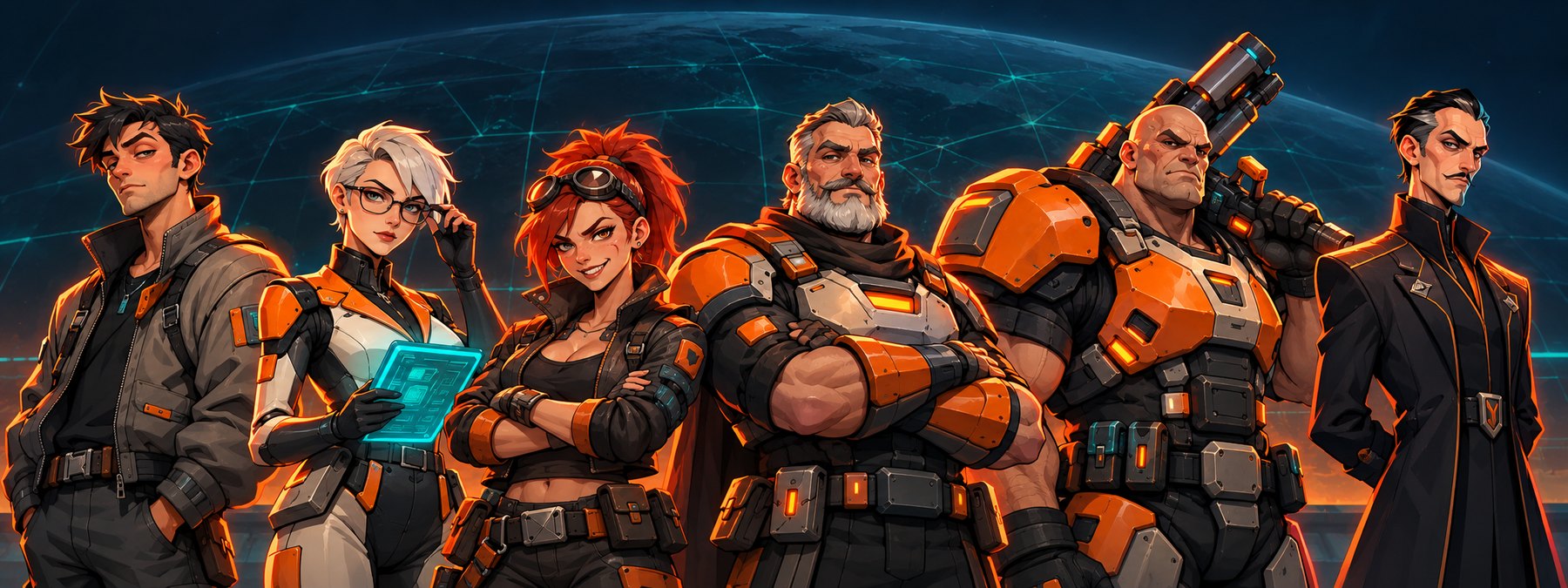 Six rival commanders standing in a line
